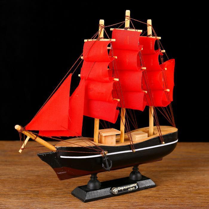 Корабль сувенирный малый «Восток», борта чёрные с белой полосой, паруса алые,микс 22×5×21 см - фото 2 - id-p163314214