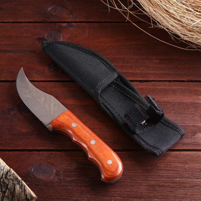 Нож туристический 16 см, в чехле, деревянная рукоять с выемками - фото 1 - id-p163314313