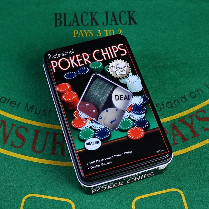 Покер, набор для игры, фишки 100 шт 11.5х19 см - фото 1 - id-p163314319