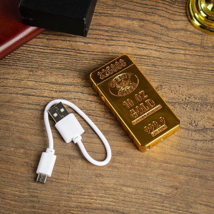 Зажигалка электронная, дуговая, USB, золотая, 3.5х1х7 см - фото 5 - id-p163314459