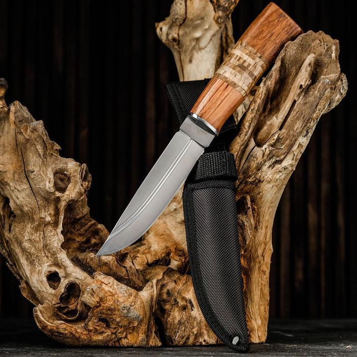 Нож охотничий, Мастер К, лезвие 14 см, в чехле, деревянная рукоять с пробковой вставкой - фото 1 - id-p163314501