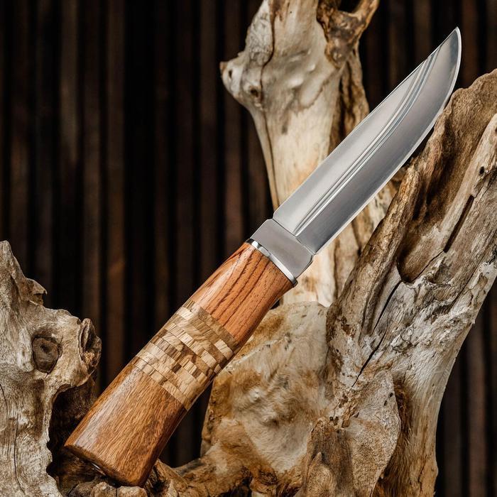Нож охотничий, Мастер К, лезвие 14 см, в чехле, деревянная рукоять с пробковой вставкой - фото 2 - id-p163314501