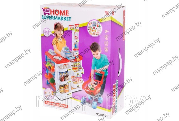Игровой набор Супермаркет 668-01 с тележкой, набором продуктов, звук, свет