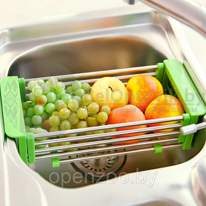 Органайзер для кухни универсальный (дуршлаг сушилка) Extendable Dish Drying, металл, пластик Зеленый - фото 6 - id-p151368048