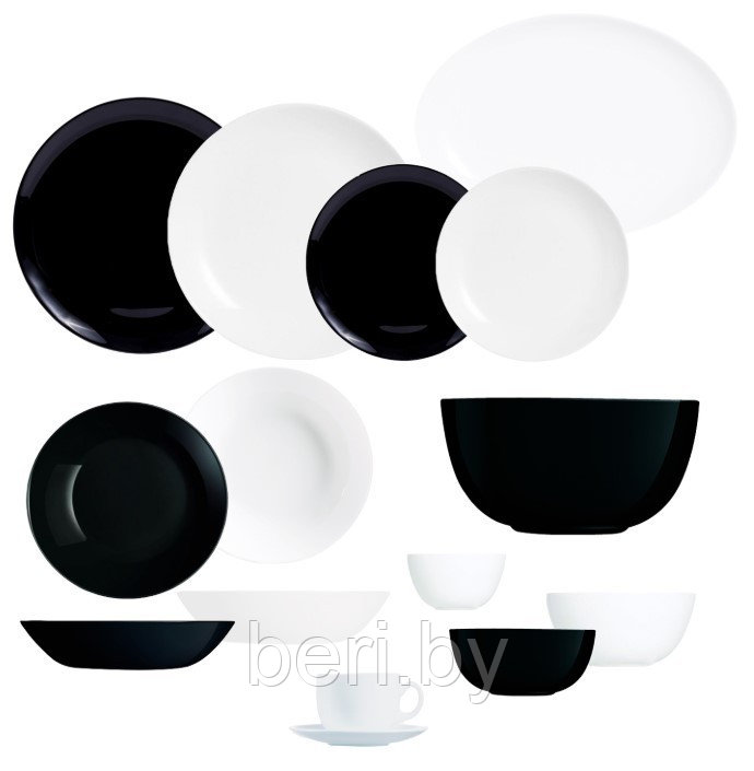 P4360 Столовый сервиз Luminarc DIWALI BLACK&WHITE, 19 предметов, 6 персон, набор тарелок - фото 3 - id-p163341678