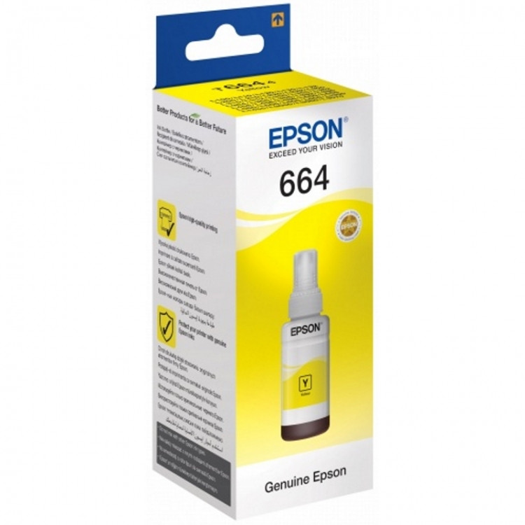 Оригинальные чернила EPSON (T664) для L100, L200, L300, L550, L1300 - 70 мл. (Желтый (Yellow), 70мл.) - фото 1 - id-p163495036
