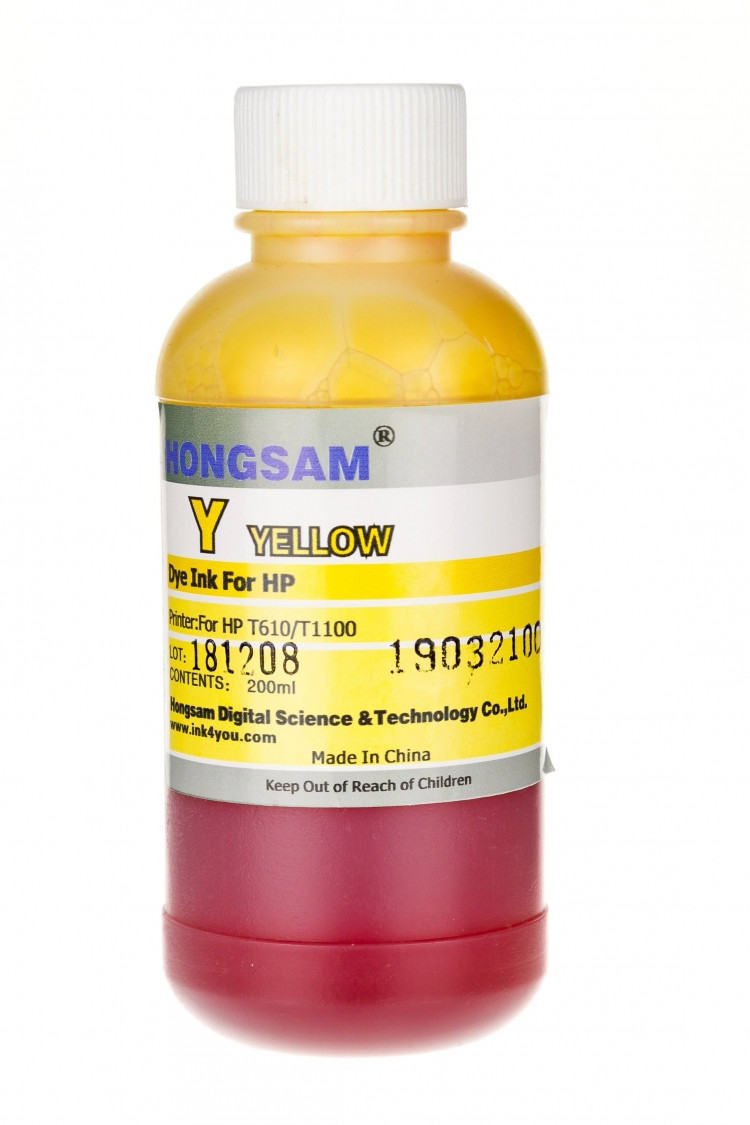 Чернила Hongsam для плоттеров HP T610 (6 цветов), 200 мл (Желтый (Yellow)) - фото 1 - id-p163495468