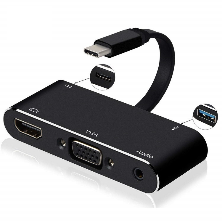 Адаптер - переходник - хаб 5in1 USB3.1 Type-C на HDMI - VGA - jack 3.5mm (AUX) - USB3.0 - USB3.1 Type-C 555693