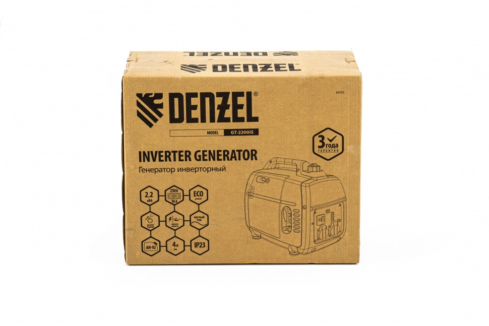 Генератор инверторный GT-2200iS, 2.2 кВт, 230 В, бак 4 л, закрытый корпус, ручной старт Denzel 94702 - фото 7 - id-p163687948