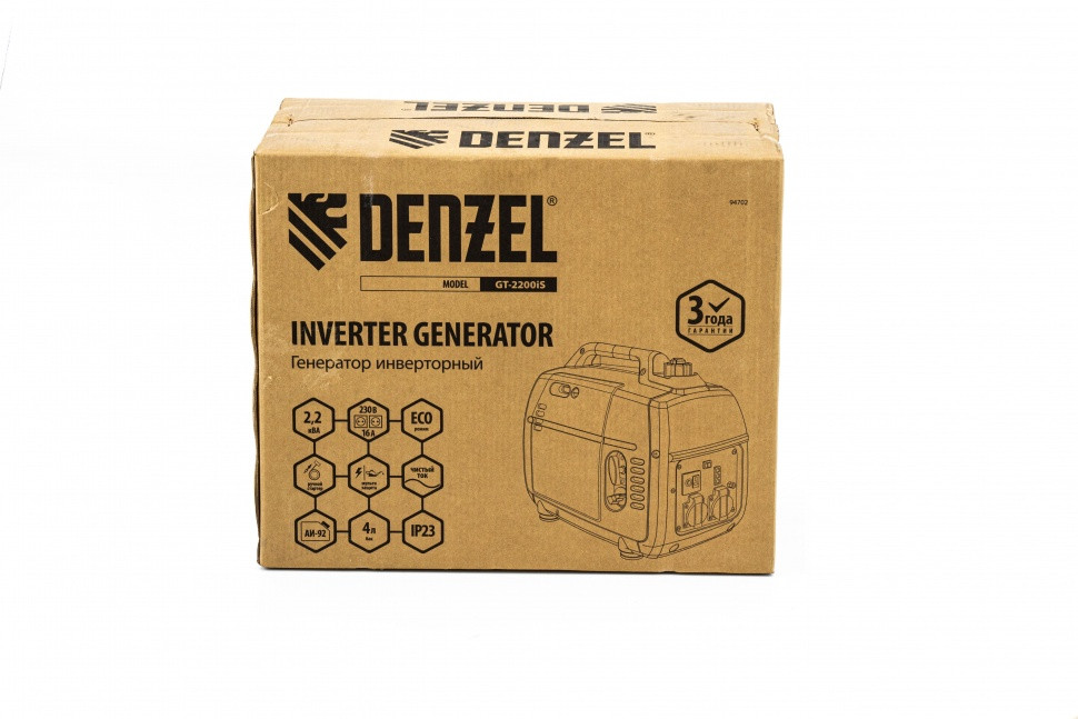 Генератор инверторный GT-2200iS, 2.2 кВт, 230 В, бак 4 л, закрытый корпус, ручной старт Denzel 94702 - фото 8 - id-p163687948