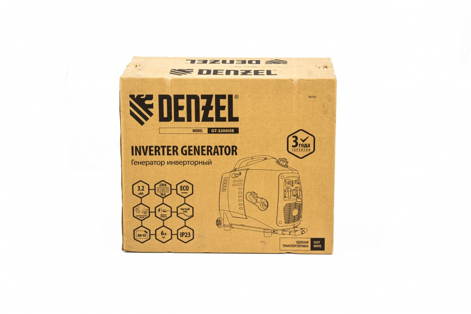 Генератор инверторный GT-3200iSE, 3.2 кВт, 230 В, бак 6 л, закрытый корпус, электростартер Denzel 94703 - фото 7 - id-p163687949