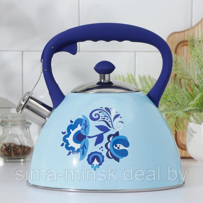 Чайник со свистком из нержавеющей стали Доляна «Свиристель», 3 л, цвет голубой - фото 1 - id-p163771200