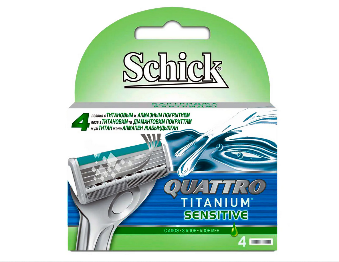 Сменные кассеты Schick Quattro Titanium Sensitive, 4 шт. - фото 1 - id-p163791176