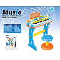 Синтезатор (пианино) детский со стульчиком, микрофоном и USB-кабелем 6617A голубой