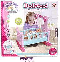 Кроватка-качалка для кукол с каруселькой Doll bed 8118