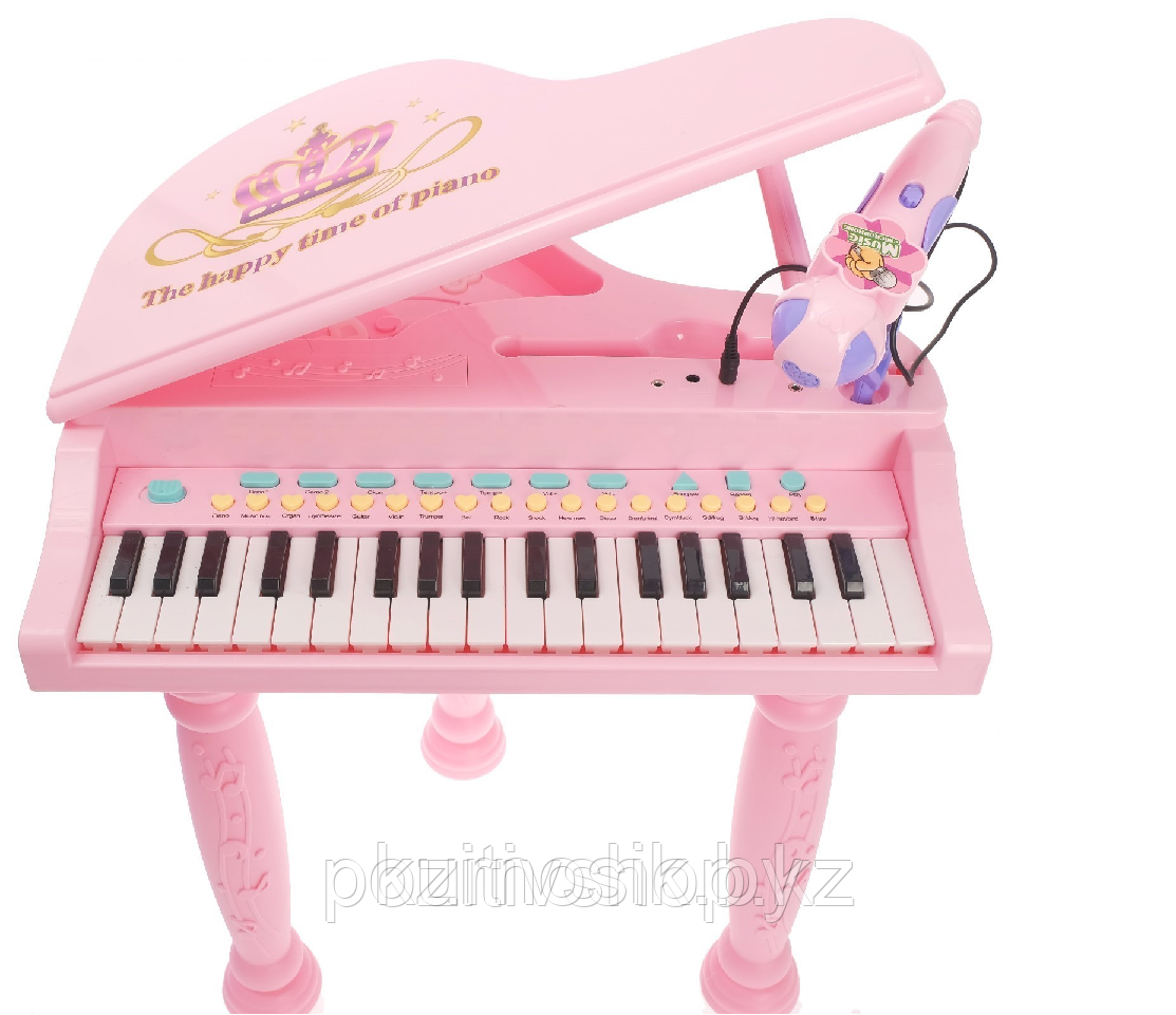 Рояль (пианино) детский со стульчиком, микрофоном и mp3 6615 розовый - фото 3 - id-p163863230