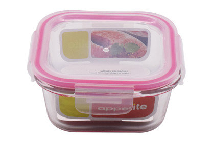 Контейнер стеклянный квадратный 800мл ТМ Appetite розовый, фото 2