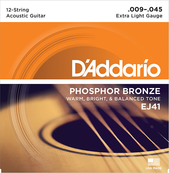 D`Addario EJ41 Phosphor Bronze Комплект струн для акустической 12-струнной гитары, Extra Light 9-45