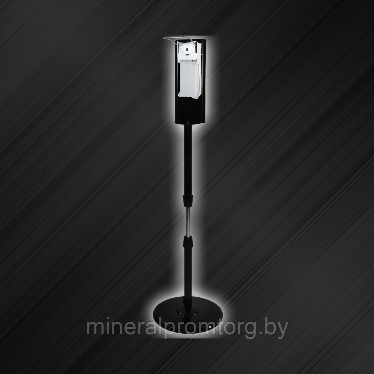 Мобильная стойка Puff-8185 с локтевым дозатором (черная) и каплесборником