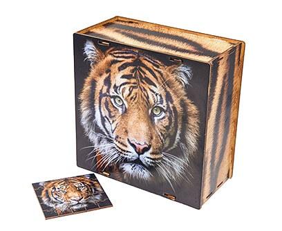 Новогодний подарок Игровой бокс Амурский тигр с пазлом (дерево), Люкс 1000г