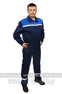 Костюм рабочий рабочий арт 003 (куртка и полукомбинезон) тёмно-синий/василёк