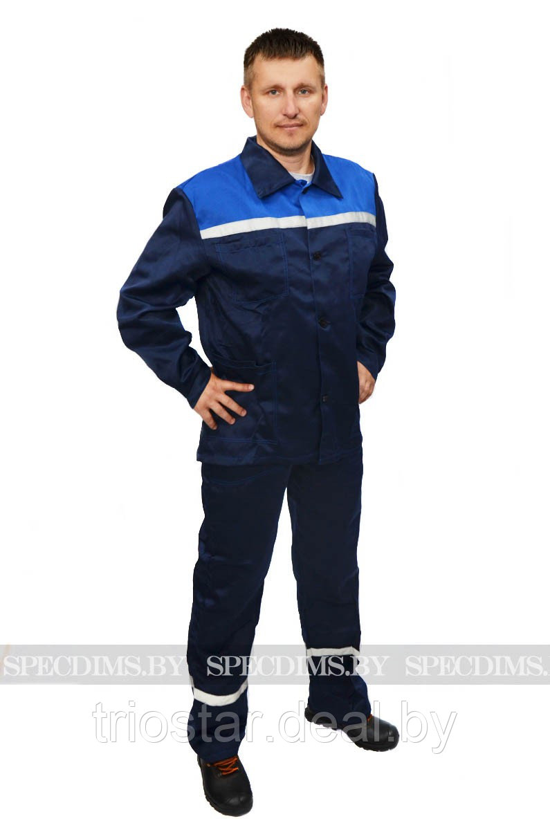 Костюм рабочий рабочий арт 003 (куртка и полукомбинезон) тёмно-синий/василёк - фото 1 - id-p164046409