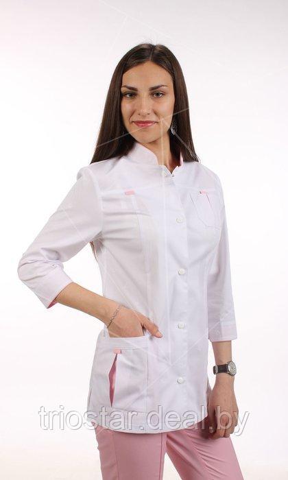 Жакет медицинский женский М64 белый с розовым - фото 1 - id-p164046716