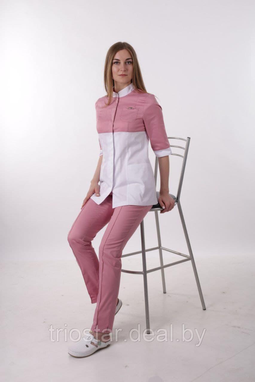 Жакет медицинский женский М182 белый с розовым (пудра) - фото 1 - id-p164046718
