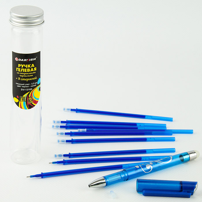 Ручка-шпион гелевая синяя со стираемыми чернилами + 9 стержней - фото 3 - id-p164151165