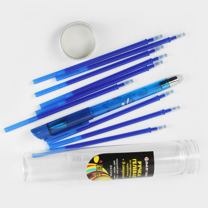 Ручка-шпион гелевая синяя со стираемыми чернилами + 9 стержней - фото 4 - id-p164151165