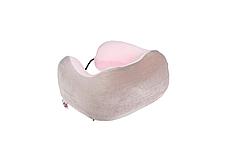 Дорожная подушка-подголовник для шеи с 
завязками, серо-розовая, фото 3