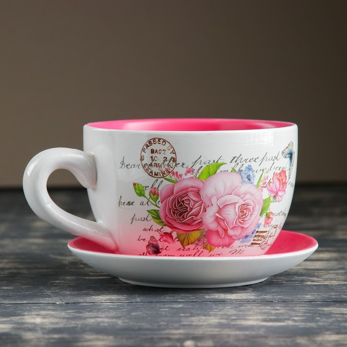 Горшок цветочный в форме чашки "Розы" 15*19*10 см - фото 2 - id-p164160033