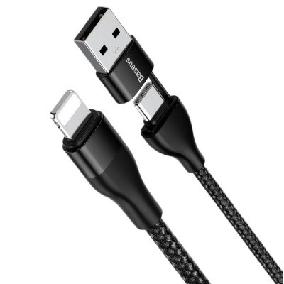 Кабель Baseus 2-in-1 Dual Output (CATLYW-G01) USB-A/C to Lightning 1m черный - фото 1 - id-p145131230