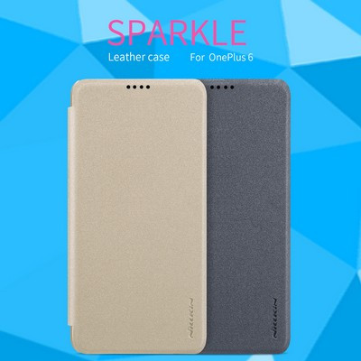 Полиуретановый чехол книга Nillkin Sparkle Leather Case Золотой для OnePlus 6 - фото 5 - id-p85979053