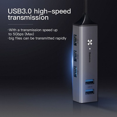 Хаб Baseus Cube USB-C to 3xUSB 3.0+2xUSB 2.0 - фото 6 - id-p95564220