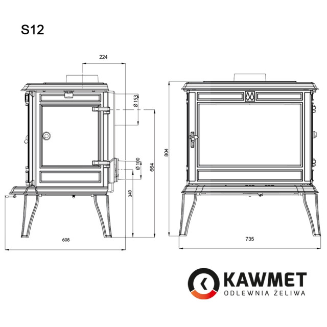 Печь-камин KAW-MET Premium Athena S12 12.3 kW - фото 8 - id-p164210194