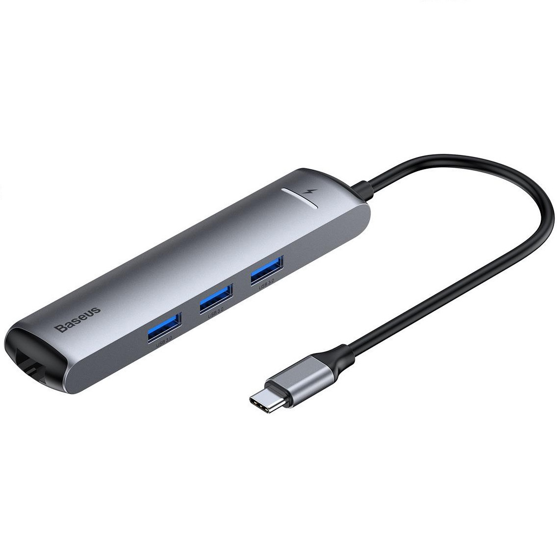 USB Hub Baseus Mechanical Eye Six-in-one Type-C (PD 87W) to USB3.0*3 + HDMI + RJ45 + Type-C PD Ethernet Grey - фото 2 - id-p159089220