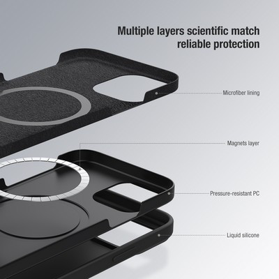 Силиконовая накладка с пластиной Magsafe Nillkin CamShield Silky Magnetic Silicone Case Черная для Apple - фото 7 - id-p152450614