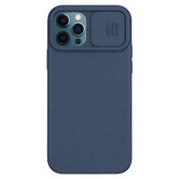 Силиконовая накладка с пластиной Magsafe Nillkin CamShield Silky Magnetic Silicone Case Синяя для Apple iPhone