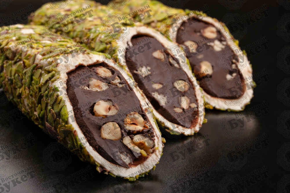 Лукум Hacibaba шоколадная паста с фундуком в лепестках фисташки, 500 гр. (Турция) - фото 1 - id-p164218712