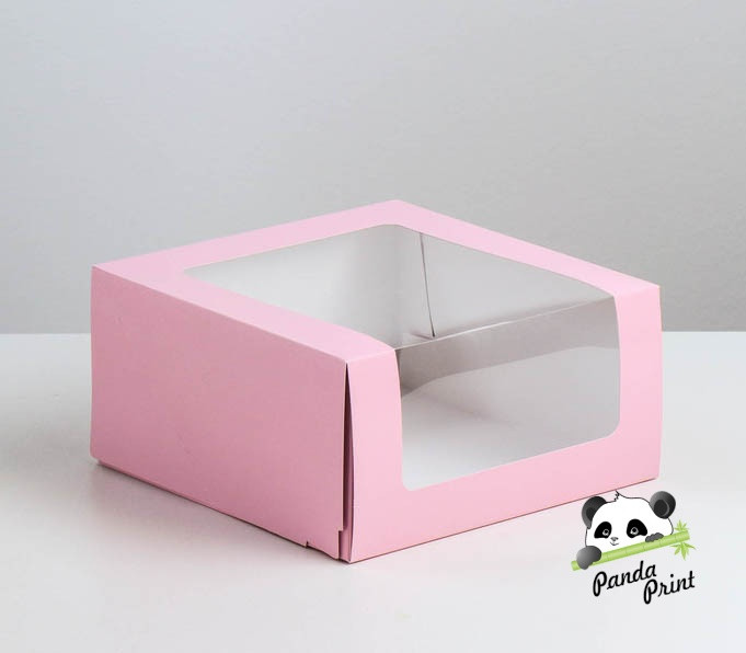 Коробка "Мусс" с прозрачным окном 235х235х115 мм розовая