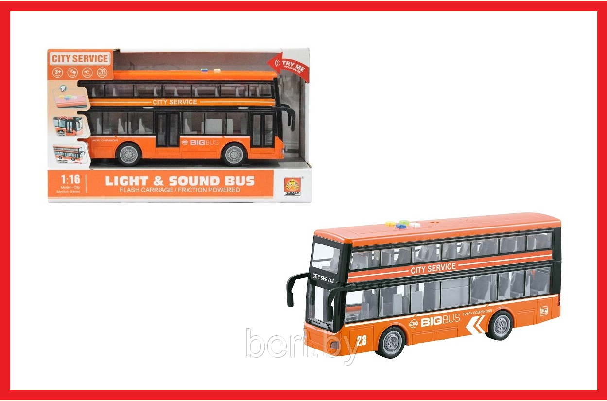 WY912A Двухэтажный инерционный автобус, свет, звук, масштаб 1:16, WENYI - фото 1 - id-p164254258