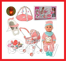 89826 Кукла с коляской и аксессуарами, пупс с коляской, стульчиком и ковриком