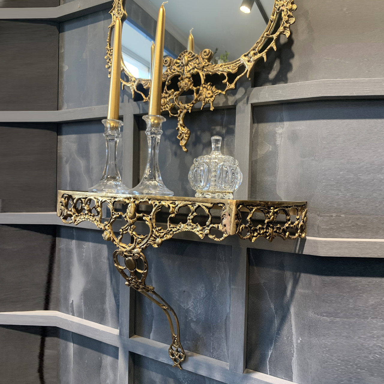 Зеркало настенное с консольной полкой Bronze flower(винтаж) - фото 5 - id-p164289280
