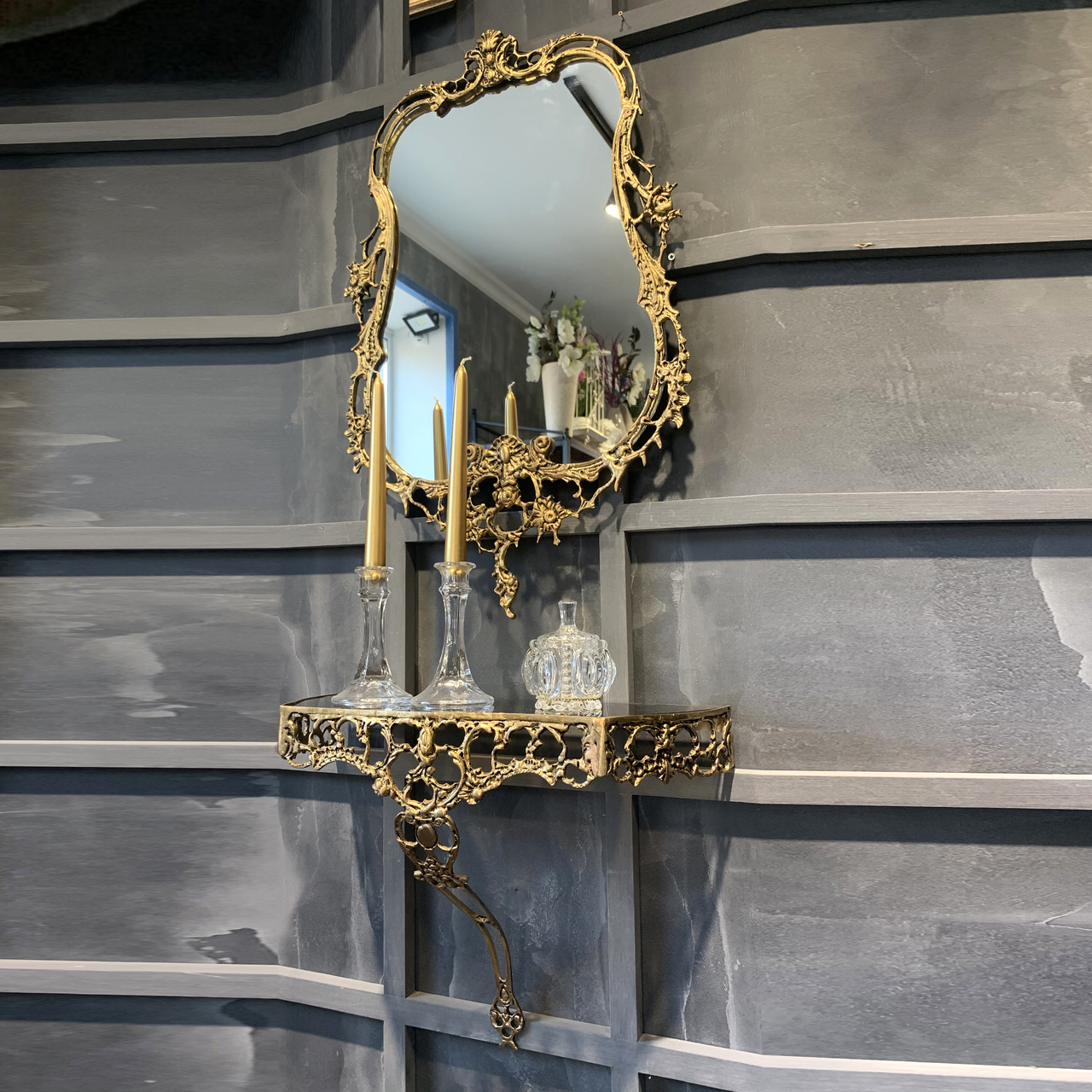 Зеркало настенное с консольной полкой Bronze flower(винтаж) - фото 6 - id-p164289280