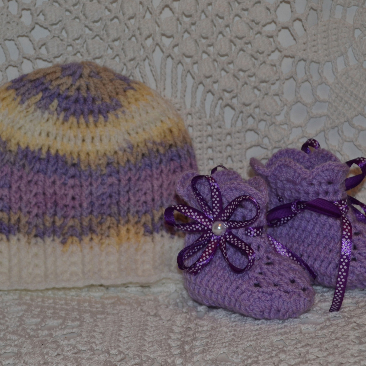 Комплект : пинетки для девочки и шапка - фото 4 - id-p121074137