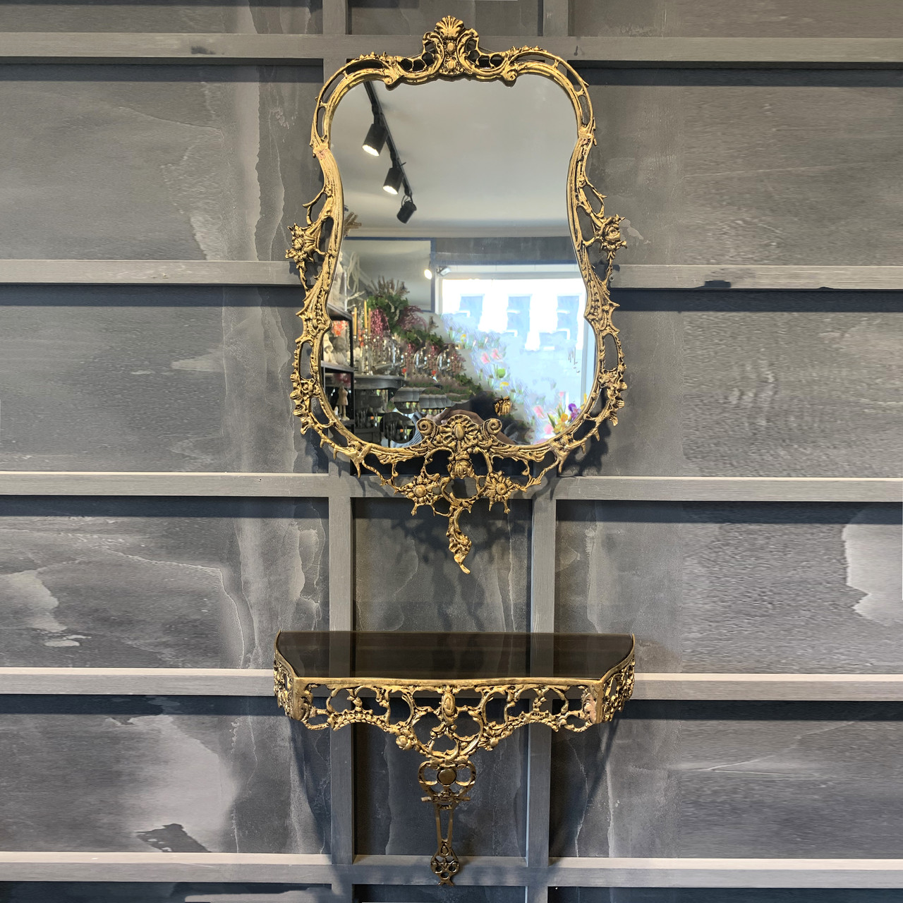 Зеркало настенное с консольной полкой Bronze flower(винтаж) - фото 7 - id-p164291756