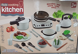 Кухонный детский набор с индукционной плитой с паром и посуда