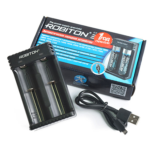 Зарядное устройство для Li-ion АКБ автомат ROBITON Li-2 для 2х18650 (шнур micro USB)