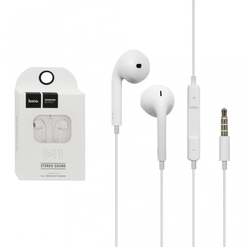 Наушники с микрофоном HOCO M1 с пультом управления для iPhone белый - фото 1 - id-p101123624